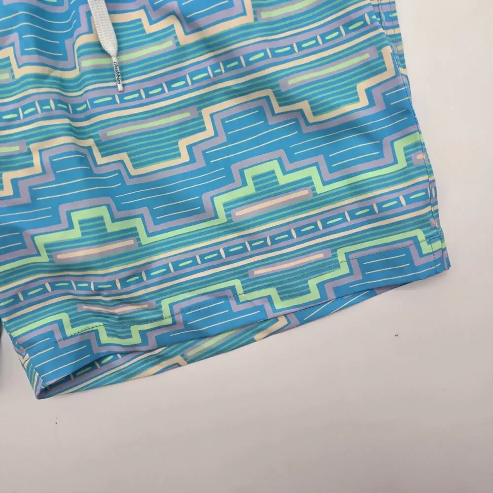 Chubbies Swim Trunks Mens Large 5.5 Inch Blue Aztec Shorts Boxer Liner